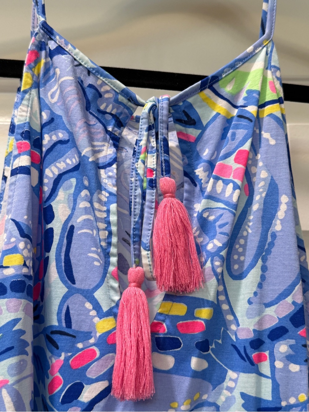 Lilly Pulitzer Blue Multi-Color Halter Maxi Dress with Pink Tassels - Picture 3 of 4
